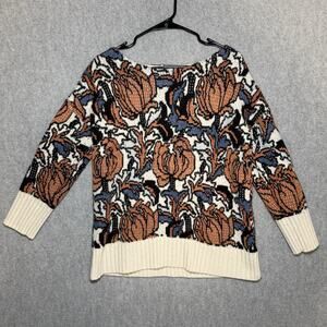 Anthropologie A-Line Sweater Mini Dress Size Large Colorful Winter Flowers